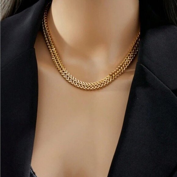 Gold Plated Herringbone Chain Necklace With Adjustable Clasp - Picture 2 of 3